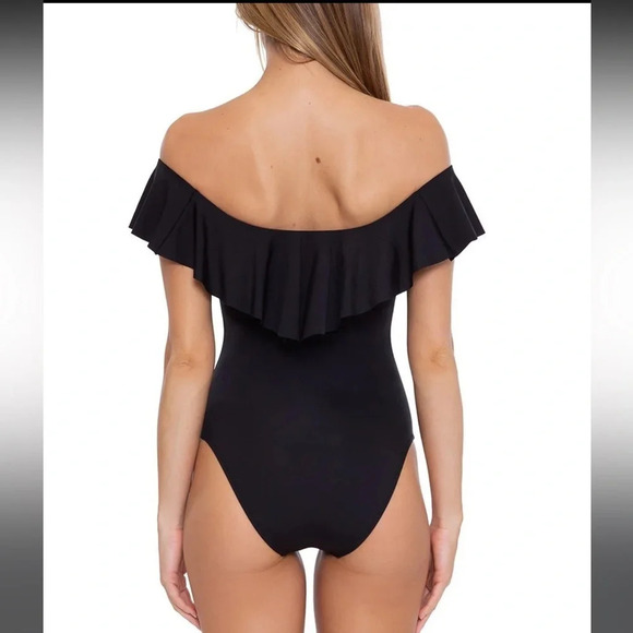 Trina Turk Solid Monarco Off-the-Shoulder Ruffle One Piece Swimsuit sz 4 - Picture 2 of 6
